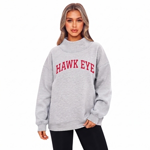 Sweat-shirt oversize style universitaire d'hiver pour femme, col montant, en molleton décontracté avec lettres brodées sur le devant - Product Image 1