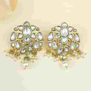 Luxury Anokhi Kundan Work <b>Huggie</b> Earrings 925 <b>Silver</b> Antique <b>Silver</b> Plated Crystal & Rhinestone Gift for Women - Product Image 3