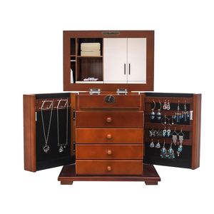 Portagioie Artigianale in Legno a 5 Strati, Stile Personalizzato con 4 Cassetti, Scatola Portaoggetti Marrone Stampata - Product Image 2