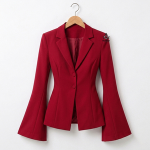 Greek Apparel Heritage Masonic Regalia Red Women Blazer <b>Coat</b> With <b>Flare</b> Sleeves Sorority Embroidery Office Lady Style - Product Image 1