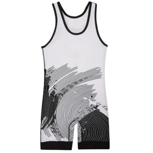 Débardeur de lutte géométrique blanc pour homme, sans manches, ajusté, en polyester anti-humidité, toutes saisons, taille élastique - Product Image 4