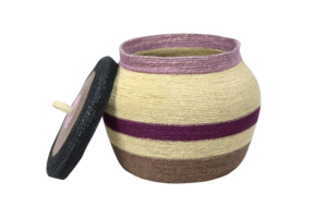 <b>Plant</b> Fiber Storage <b>Basket</b> Bowl Shape Eco-Friendly Folk Art Multi-Purpose Neatening Container with Lid - Product Image 6