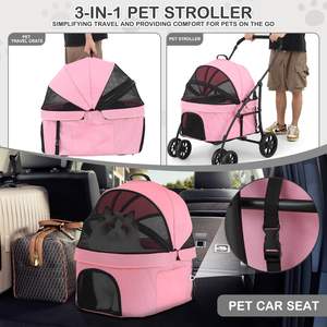 Poussette de voyage légère pour animaux de compagnie TH-PPS-155 avec freins de sécurité à quatre roues et coussinet intérieur souple couleur personnalisée et logo en option - Product Image 5