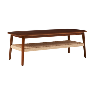 Mesa de Centro Moderna de Madera de Teca Sólida, Estilo Escandinavo, con Estante de Almacenamiento de Mimbre Tejido, Mesa Central Premium Hecha a Mano - Product Image 2