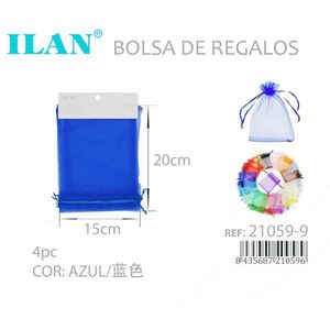 Sacchetti Regalo in Organza Ilan 15x20cm Blu Confezione da 4 Pezzi per Regali - Product Image 3