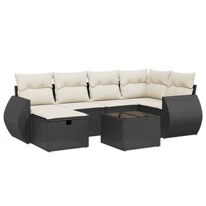 Conjunto de Sofás Modulares de Jardín de 7 Piezas en Poliratán Negro, Muebles de Jardín Modernos - Product Image 2
