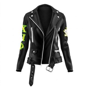<b>Chi</b> Eta Phi Greek Women's Genuine Leather Zipper Embroidered Sheep Moto Jacket Motorcycle Racing Biker Coat Stylish Sorority - Product Image 4