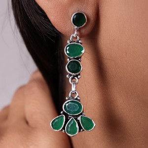 Oxidized <b>Silver</b> Drop <b>Earrings</b> Wholesale Bulk | Multi Stone <b>Dangle</b> Boho <b>Earrings</b> | Handmade Indian Ethnic Jewelry Manufacturer - Product Image 3