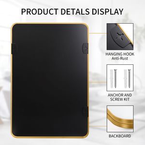 Specchio Rettangolare Moderno con Cornice in Metallo Dorato 24x36 Pollici, Decorazione da Parete per Camera da Letto, Soggiorno, Ingresso - Product Image 5