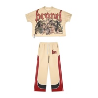 Ensemble deux pièces streetwear unisexe : T-shirt graphique et pantalon large – Style urbain moderne, décontracté, tendance pour l'été