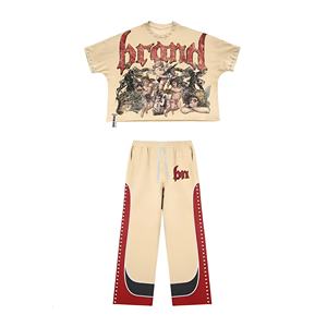 Conjunto de Dos Piezas Unisex Estilo Urbano, Camiseta con Estampado y Pantalones Anchos, Moda Urbana Moderna, Ropa Casual de Verano, Estilo Moderno X - Product Image 5