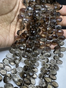 Cuentas de Cuarzo Ahumado Facetadas en Forma de Pera, Hilo de 8 Pulgadas (8x12mm), Modi Gems Rajasthan para la Fabricación de Joyas - Product Image 5