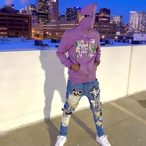 Vente en gros : Sweat à capuche épais pour homme, sans cordon de serrage, entièrement zippé, avec patchwork, broderie et blocs de couleurs, modèle essentiel personnalisable, design sur mesure - Product Image 5