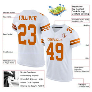 Maillot de football américain personnalisé pour homme, blanc, col en V, manches courtes, nom et numéro de l'équipe sublimés, maille respirante, vêtement - Product Image 2