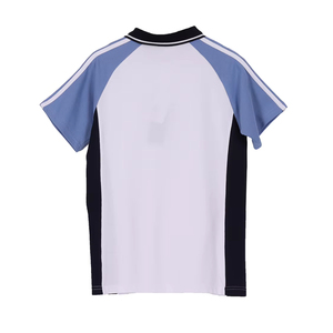 Polo pour homme à blocs de couleur, manches courtes, en tissu Oxford, style décontracté, blanc, bleu marine, design uni, longueur standard, tissé - Product Image 2