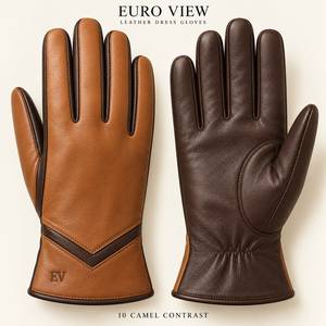 Gants d'hiver EURO VIEW noirs en peau de mouton tissée avec doublure en laine, rayés, thermiques, respirants, longueur poignet, détection par aiguille, pour extérieur - Product Image 3