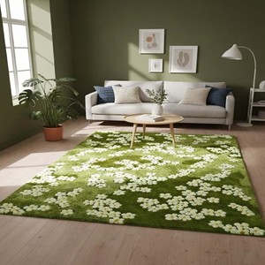 Alfombra de Lana Verde con Diseño Floral, Hecha a Mano, con Motivos de Margaritas, Inspirada en la Naturaleza, para Sala de Estar, Dormitorio, Decoración del Hogar - Product Image 6
