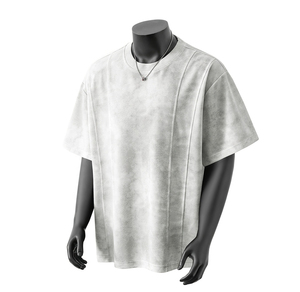 Camiseta de algodón 100% de alto gramaje con lavado ácido para hombre, de lujo, desgastada, vintage, oversize, de corte largo, personalizable, lisa, 2026 - Product Image 1
