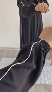 Luxury Elegant Breathable Handmade <b>Black</b> Beaded Polyester Abaya Long Sleeve <b>Floor</b> <b>Length</b> Modest Evening Party <b>Dress</b> Women Eid - Product Image 2