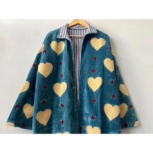 Camisón de Terciopelo Suzani Hecho a Mano, Precio al por Mayor, Calidad Premium, Corazones Bordados, Elegante, Estilo Boho, Color Personalizado, Largo hasta la Rodilla para Mujer - Product Image 3