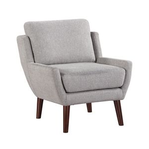 Sedia d'Accento Grigia con Gambe in Legno Massello, Rivestimento in Ciniglia Resistente, Stile Confortevole, Arredamento Contemporaneo per Soggiorno - Product Image 2