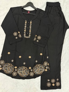 Latest <b>Black</b> Traditional Kurti <b>Pant</b> Set With Floral Embroidery Loose Fit Casual Wear For <b>Women</b> From Samp Corporation - Product Image 4