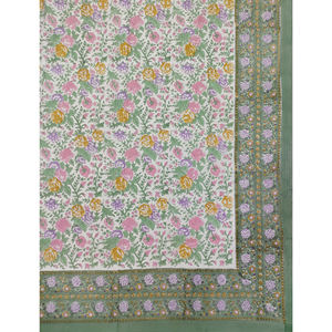Drap plat géométrique en coton 200TC, imprimé à la main, double, blanc et vert Jaal, respirant, pour la maison, l'hôtel et usage élégant - Product Image 2