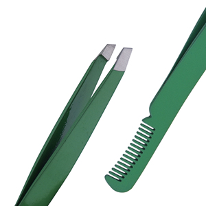 Pince à épiler et peigne à cils vert avec logo personnalisé, en acier inoxydable de qualité supérieure, pince à sourcils inclinée avec peigne, vente en gros avec logo personnalisé - Product Image 6