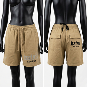 Shorts de basket-ball en coton polyester premium 320 GSM, panneau latéral marron, logo imprimé personnalisé, flex, shorts pour femmes. - Product Image 4