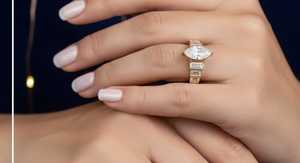 แหวนเพชรทรงมาร์คีส์พร้อมเพชรทรงบาแกตต์ ทองคำขาว 14K ผู้ผลิตเครื่องประดับชั้นดีจากอินเดีย ขายส่ง - Product Image 3