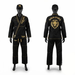 Kimono de BJJ en coton tissé perlé 160g, noir et or, avec genouillères renforcées, broderie personnalisée, OEM ODM, respirant, léger, séchage rapide - Product Image 1