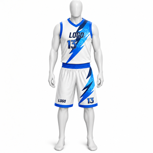 Ensemble d'uniformes de basketball personnalisés pour hommes, maillot noir et bleu à col en V, shorts en mesh respirant, tenue d'équipe - Product Image 5