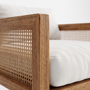 Modern <b>Outdoor</b> Lounge Chair Wooden Garden <b>Sofa</b> Set Upholstered Minimalist Patio Furniture - Product Image 3