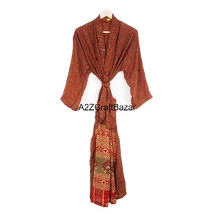 Robe moulante longue en soie respirante et lavable, écologique, à manches longues, motif floral indien, pour femme, nettoyage à sec - Product Image 1