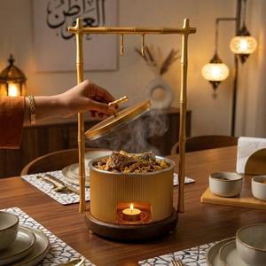 Luxury Arabic Round Glass Chafing Dish Silver and Gold Dual Tone <b>Soup</b> Warmer Dubai Ramadan Buffet Server Single Unit - Product Image 5