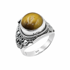 Natural Tiger Eye Gemstone Bezel Setting 925 Sterling Silver Handmade Vintage <b>Statement</b> <b>Ring</b> Yellow Gold Rose Gold Plated Unisex - Product Image 4