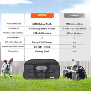 Transportador negro para gatos y perros con ruedas, 1 tazón plegable, mango telescópico, transportador de mascotas de hasta 35 libras para correa de hombro - Product Image 6