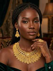 Ensemble collier et boucles d'oreilles pour femme, en alliage de cuivre plaqué or 14 carats, cadeau de mariage ou d'anniversaire |   Mariage traditionnel tendance - Product Image 2