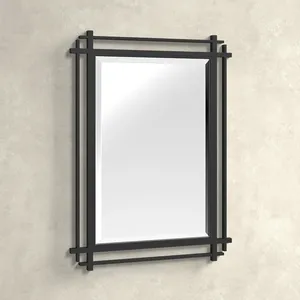Miroir mural moderne en métal noir, grand miroir rectangulaire décoratif pour salon, salle de bain, entrée - Product Image 4