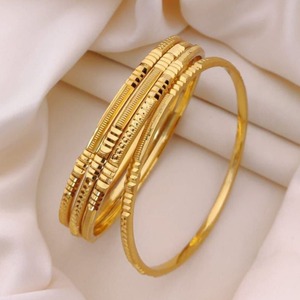 Classic Multi <b>Set</b> Gold Plated Bangle <b>Bracelet</b> Textured Linear Design Metal Craft Jewelry for Women Daily Wear Stackable Style - Product Image 2