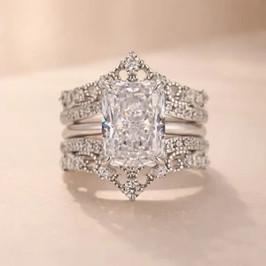 925 Moissanite Diamond Classic Radiant Cut Engagement <b>Ring</b> in Sterling Silver with Yellow & White Gold Plated <b>Ring</b> <b>for</b> Women's - Product Image 2