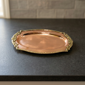 Bandeja de Servir Ovalada de Cobre Antiguo de Lujo, Plato de Metal Chapado en Oro, Centro de Mesa Decorativo Vintage para Hogar y Hotel a Excelente Precio - Product Image 3