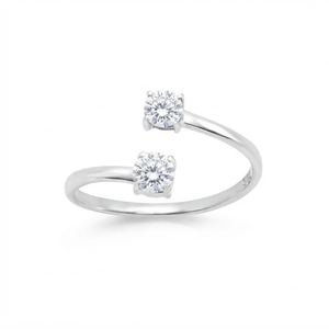 Anillo Ajustable Rhaya Jewels Clásico de Plata de Ley 925 con Baño de Rodio y Doble Zirconia Solitaria, Engaste de Puntas, Delicado para Mujer - Product Image 1