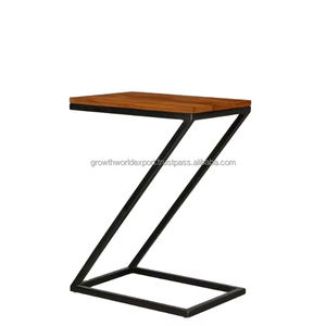 Table d'appoint en bois de manguier massif en forme de Z |   Table de chevet moderne faite à la main avec 2 tiroirs |   Petite table basse pour salon et chambre - Product Image 1