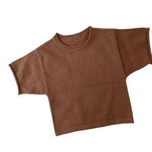 Camiseta de punto para mujer, de manga corta, cuello redondo, color liso, ajuste holgado, para todas las estaciones, estilo casual - Product Image 1