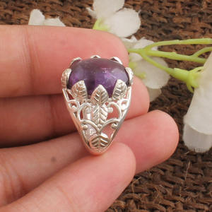 Bague en Améthyste Naturelle, Argent Sterling 925, Pierre Précieuse Ovale Violette, Pierre de Naissance de Février, Bijou Cadeau de Mariage pour Femme, Vente en Gros - Product Image 5