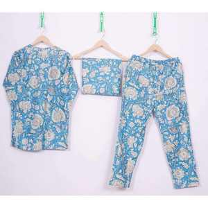 Conjunto de Pijama para Mujer, Estampado Azul, Cintura Elástica, Manga Larga, 100% Algodón Satinado, Transpirable, Diseño Jardín Rosa Otoñal - Product Image 3