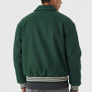 Men's Green Varsity <b>Jacket</b> Regular Fit Turn-down Collar Solid Color Polyester Cotton Casual Autumn Wear - Product Image 3