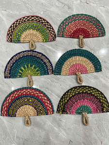 Éventail artisanal haut de gamme en jonc de mer, tissé naturellement, style palmier, décoratif - Product Image 4
