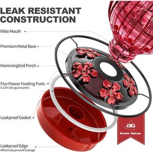 Alimentatore per Colibrì in Vetro da 26 Oz per Esterni, 5 Porte di Alimentazione a Fiore, Anti-perdita, per Nettare di Uccelli da Giardino - Product Image 4